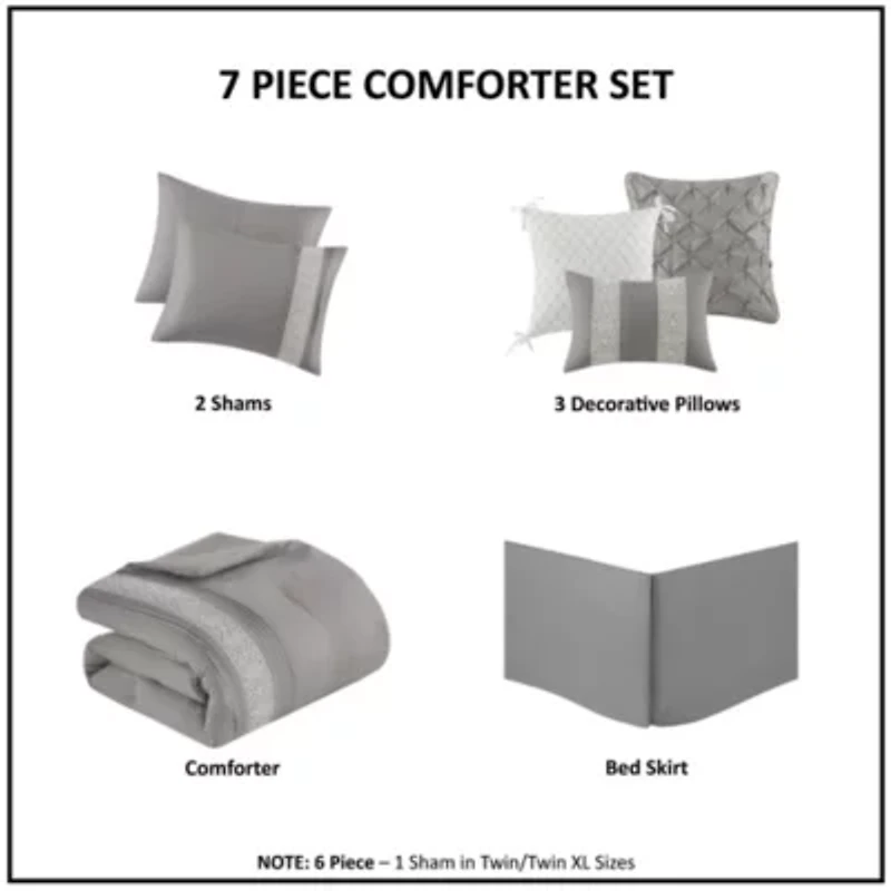 Lacey 7 Piece Lace Trim Comforter Set with Throw Pillows