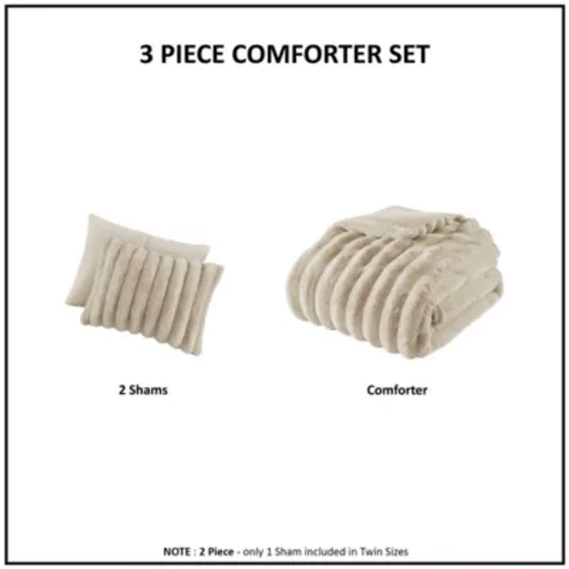 Jasmine 3 Piece Faux Fur Comforter Set