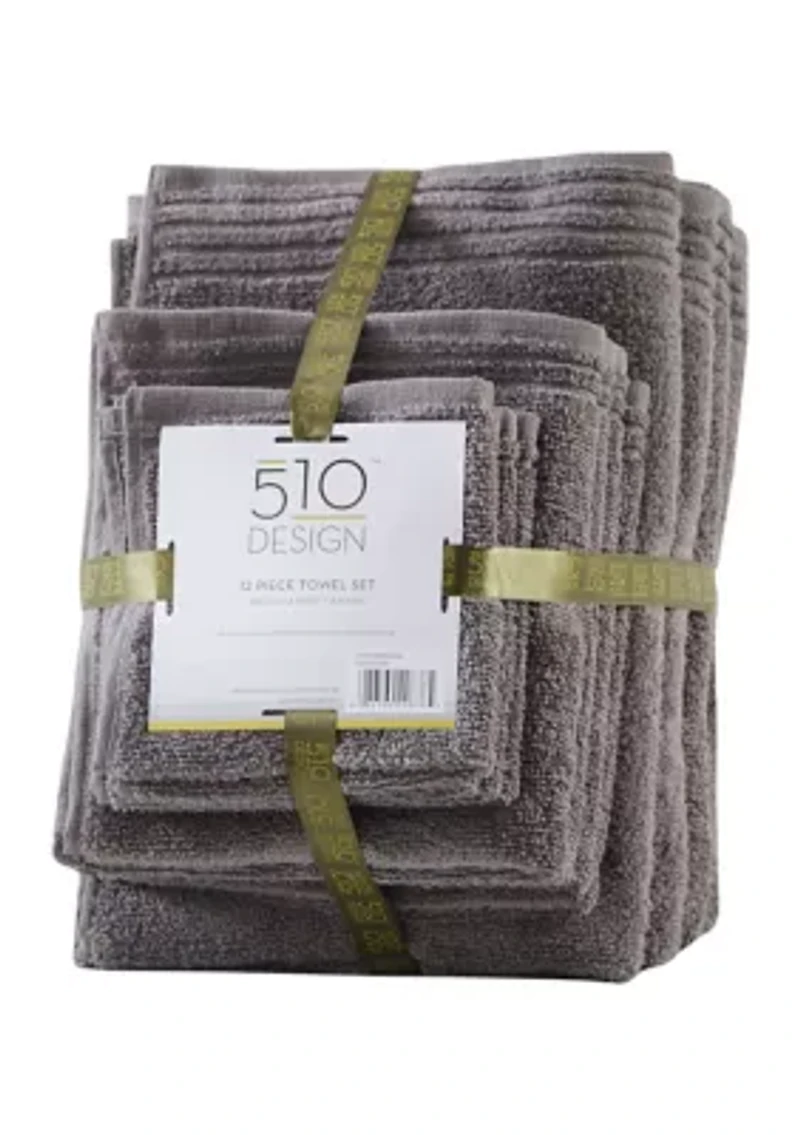 Big Bundle 100% Cotton Quick Dry 12 Piece Bath Towel Set