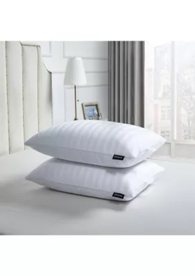 500 Thread Count Damask Strip US Grown Cotton Softy-Around 95/5 Goose Feather/Down Pillow (2 Pack) - Medium Firm