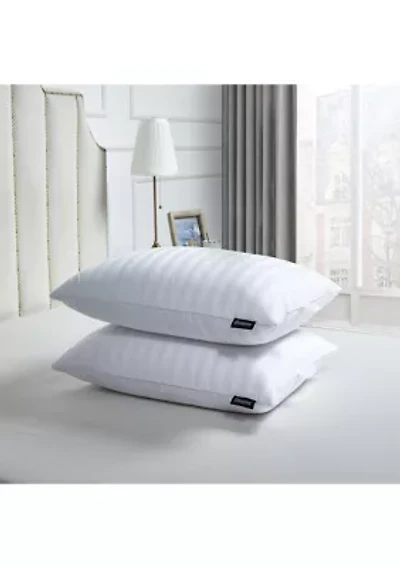 500 Thread Count Damask Strip US Grown Cotton Softy-Around 95/5 Goose Feather/Down Pillow (2 Pack) - Medium Firm
