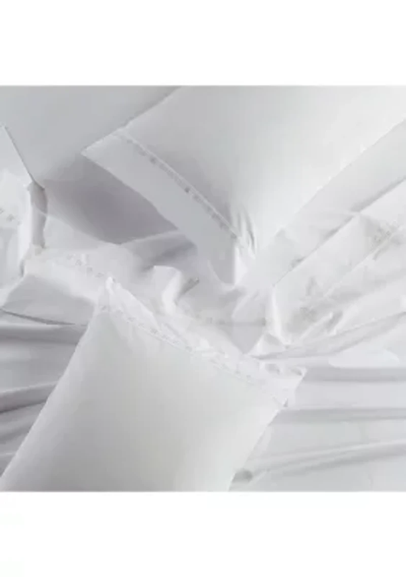 TENCEL™ Lyocell  and Cotton Blend White Cal King Sheet Set with Taupe Embroidery