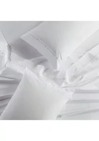 TENCEL™ Lyocell  and Cotton Blend White Cal King Sheet Set with Taupe Embroidery