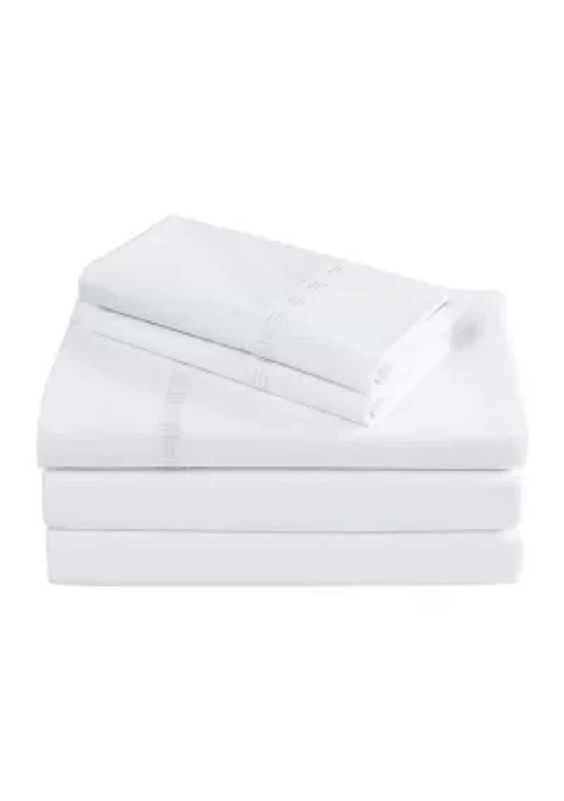 TENCEL™ Lyocell  and Cotton Blend White Cal King Sheet Set with Taupe Embroidery