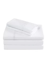 TENCEL™ Lyocell  and Cotton Blend White Cal King Sheet Set with Taupe Embroidery