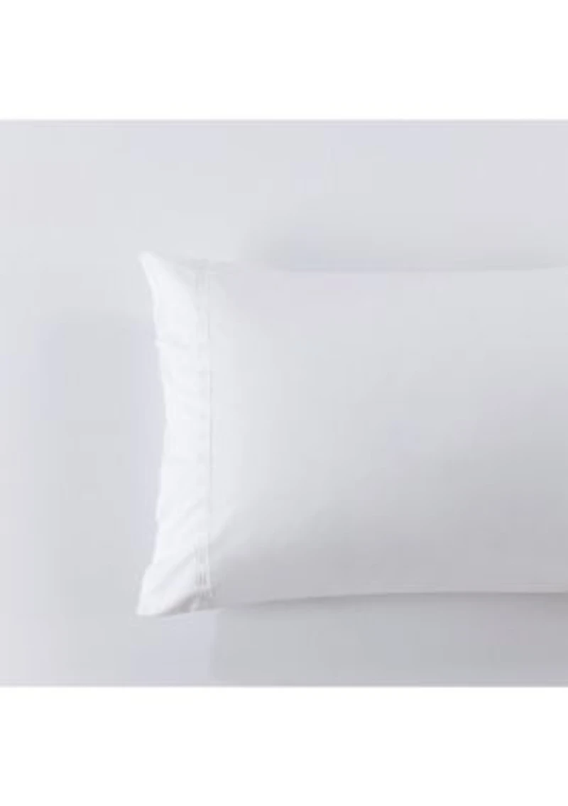 TENCEL™ Lyocell  and Cotton Blend White Cal King Sheet Set with Taupe Embroidery
