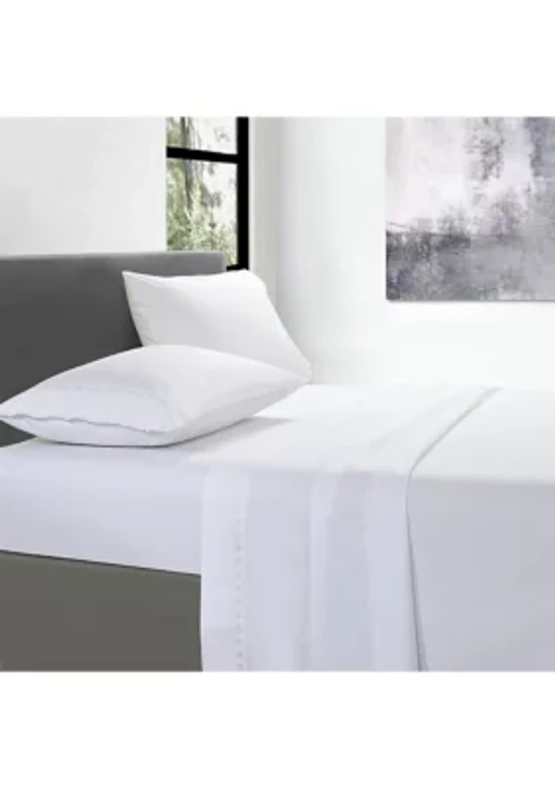 TENCEL™ Lyocell  and Cotton Blend White Cal King Sheet Set with Taupe Embroidery