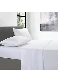 TENCEL™ Lyocell  and Cotton Blend White Cal King Sheet Set with Taupe Embroidery