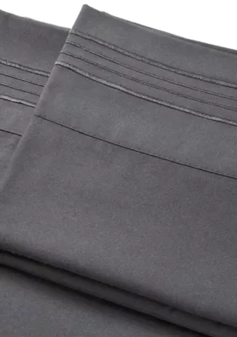 1800 Thread Count Brushed Microfiber Standard Pillowcase (2-Piece Set) with 4 Line Embroidery