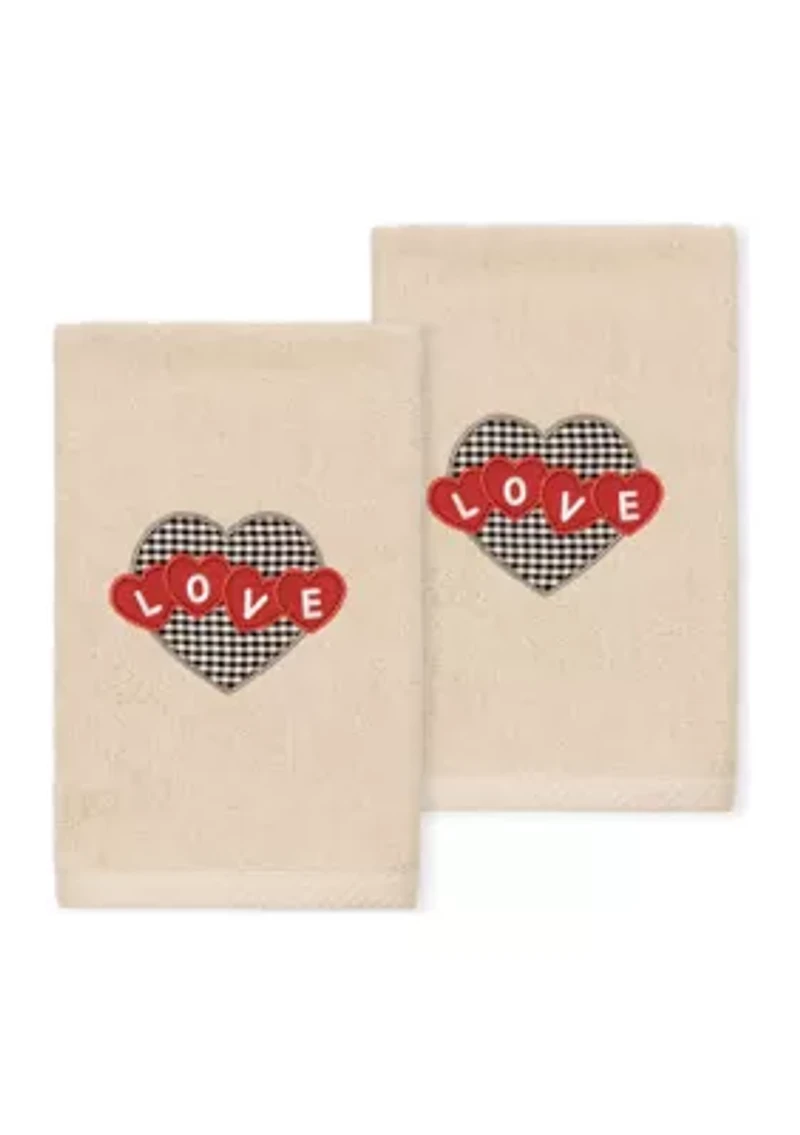 Love Hearts - Embroidered Hand Towels (Set of 2)