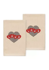 Love Hearts - Embroidered Hand Towels (Set of 2)