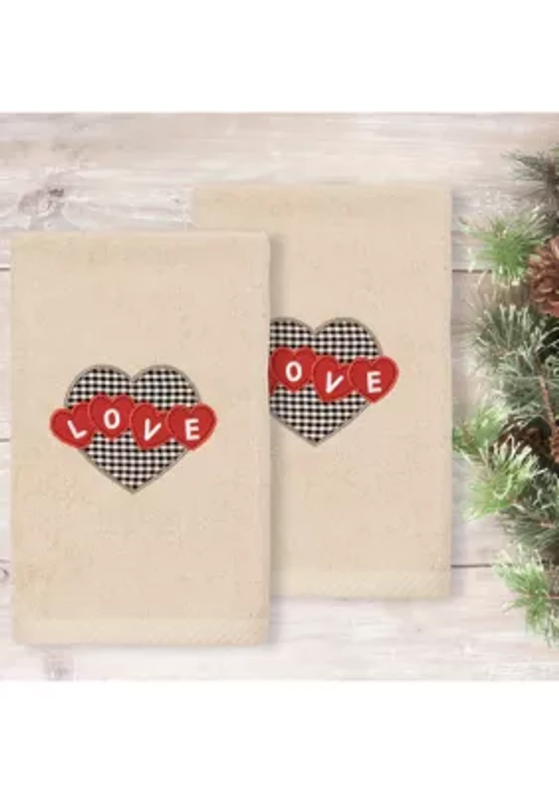 Love Hearts - Embroidered Hand Towels (Set of 2)