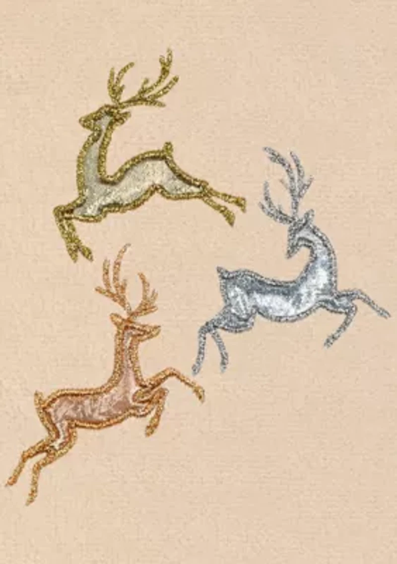 Christmas LEAPING DEER Embroidered Hand Towels (Set of 2)