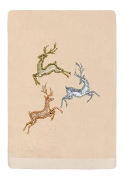 Christmas LEAPING DEER Embroidered Hand Towel