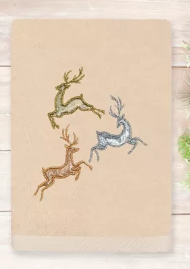 Christmas LEAPING DEER Embroidered Hand Towel