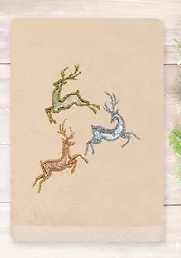 Christmas LEAPING DEER Embroidered Hand Towel