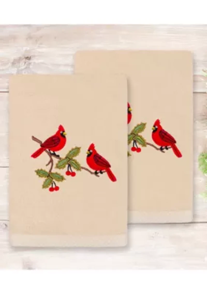 Christmas RED PAIR Embroidered Hand Towels (Set of 2)