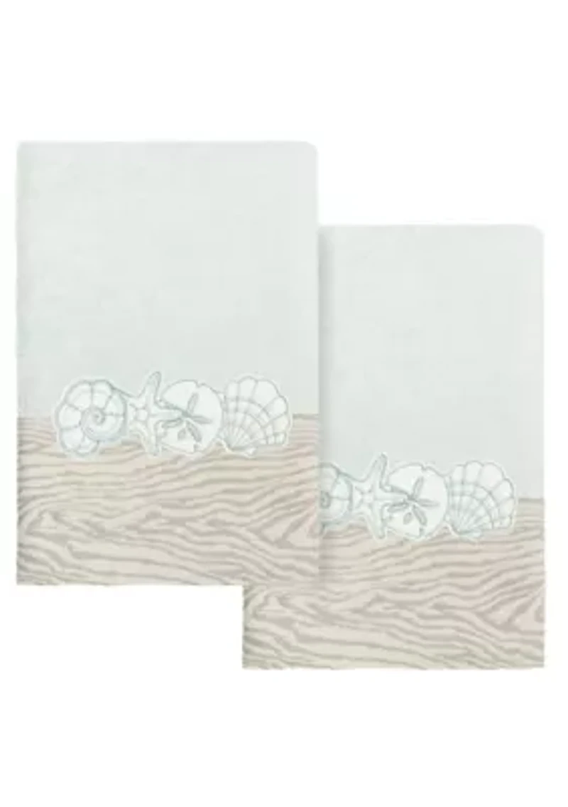 SHELL ROW 2PC Embellished Hand Towel Set