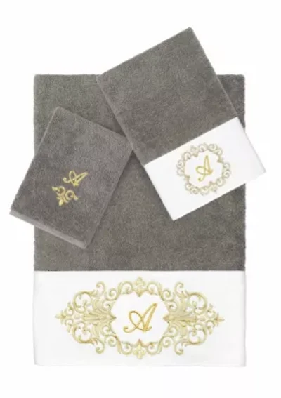 MONICA 3PC Embellished Dark Gray Towel Set