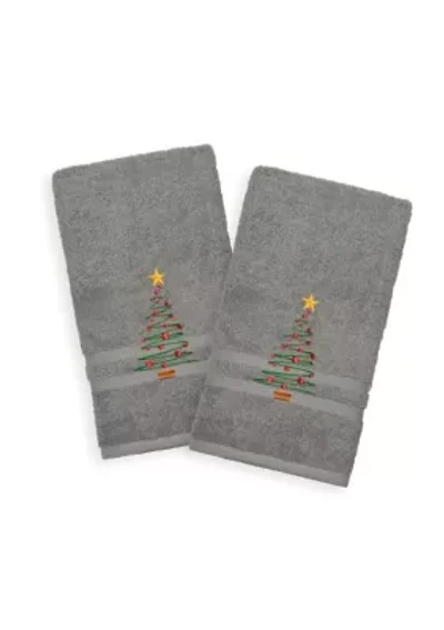 Christmas Tree Embroidered Denzi Hand Towels Set of 2