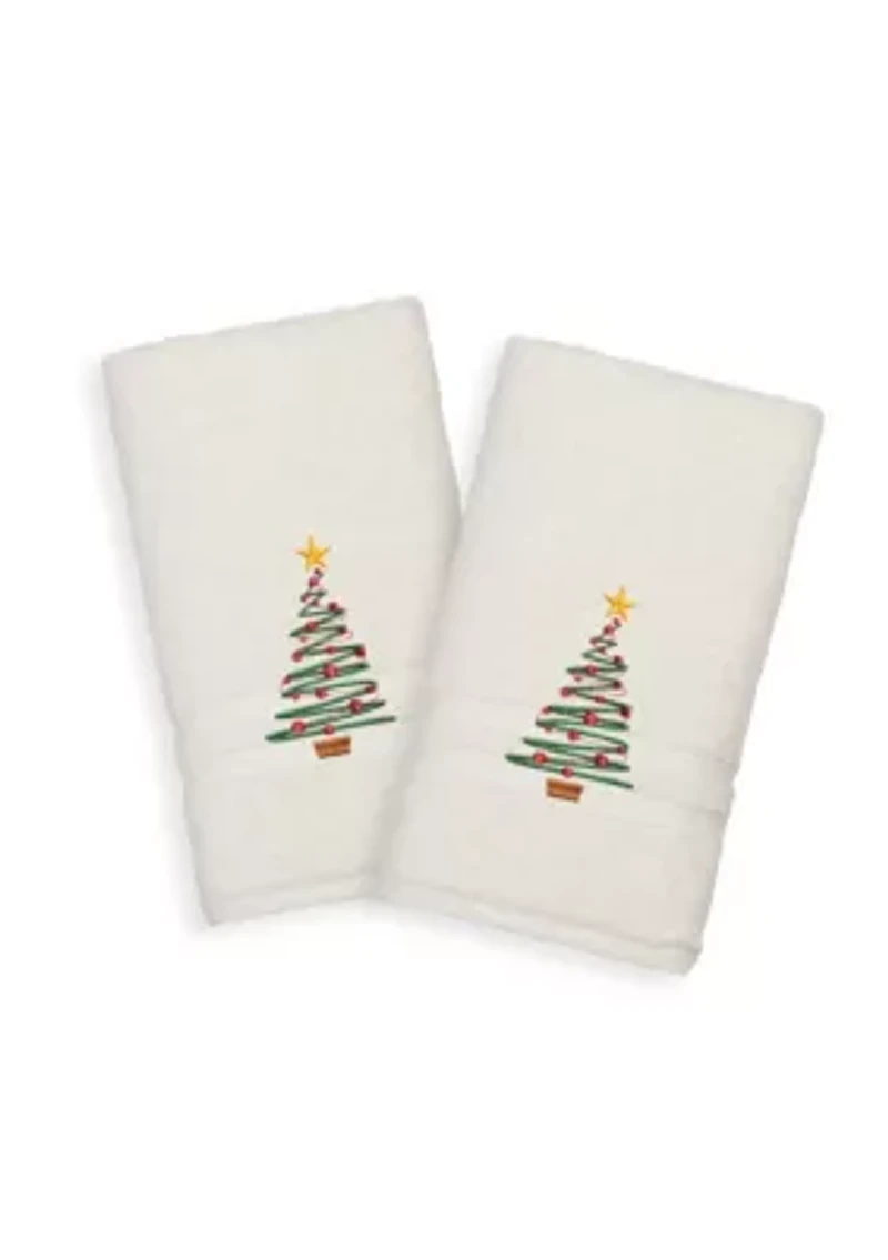 Christmas Tree Embroidered Denzi Hand Towels Set of 2