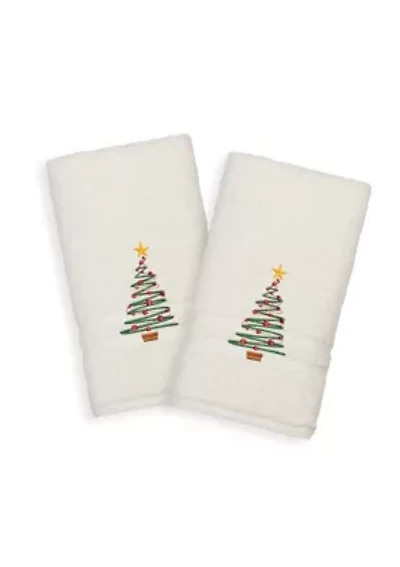 Christmas Tree Embroidered Denzi Hand Towels Set of 2