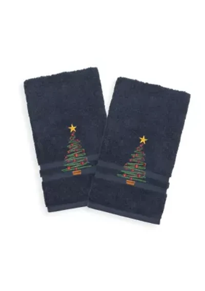 Christmas Tree Embroidered Denzi Hand Towels Set of 2