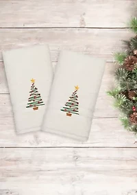 Christmas Tree Embroidered Denzi Hand Towels Set of 2