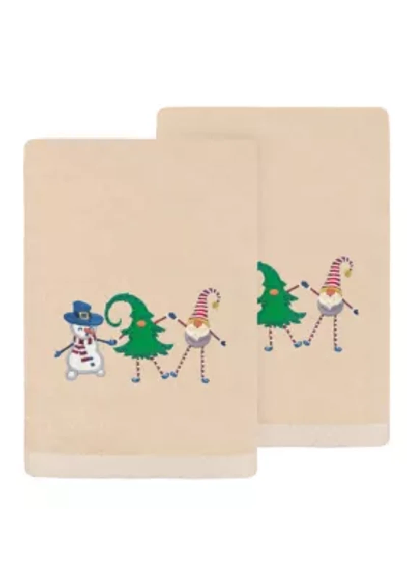 Christmas Frolic Embroidered Hand Towels Set of 2