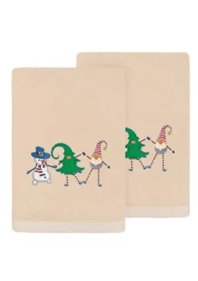 Christmas Frolic Embroidered Hand Towels Set of 2