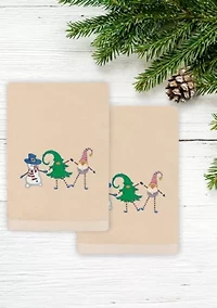 Christmas Frolic Embroidered Hand Towels Set of 2