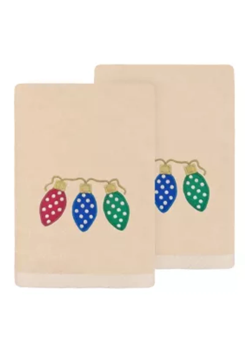 Christmas Twinkle Embroidered Hand Towels Set of 2