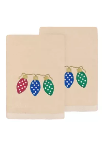 Christmas Twinkle Embroidered Hand Towels Set of 2