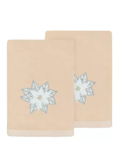 Christmas Blossom Embroidered Hand Towels Set of 2
