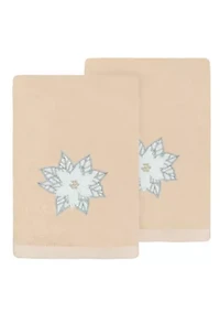 Christmas Blossom Embroidered Hand Towels Set of 2