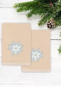 Christmas Blossom Embroidered Hand Towels Set of 2