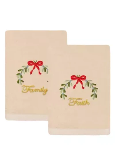 Christmas Ideals Embroidered Hand Towels Set of 2