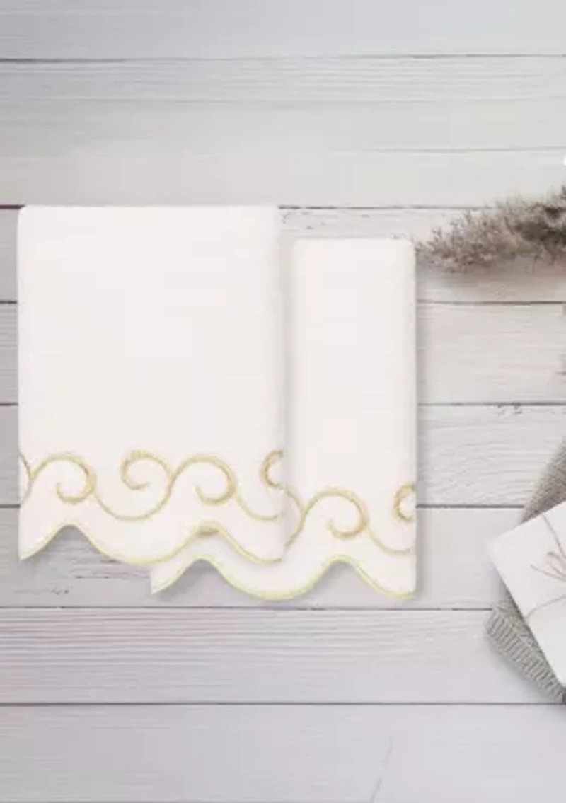 SIMPLICITY Scallop 2PC Embellished Hand Towel Set