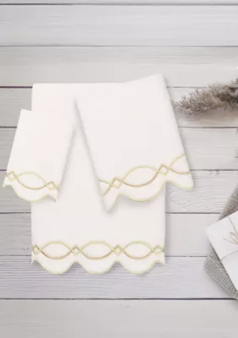 DIAMOND CHAIN Scallop 3PC Embellished Towel Set