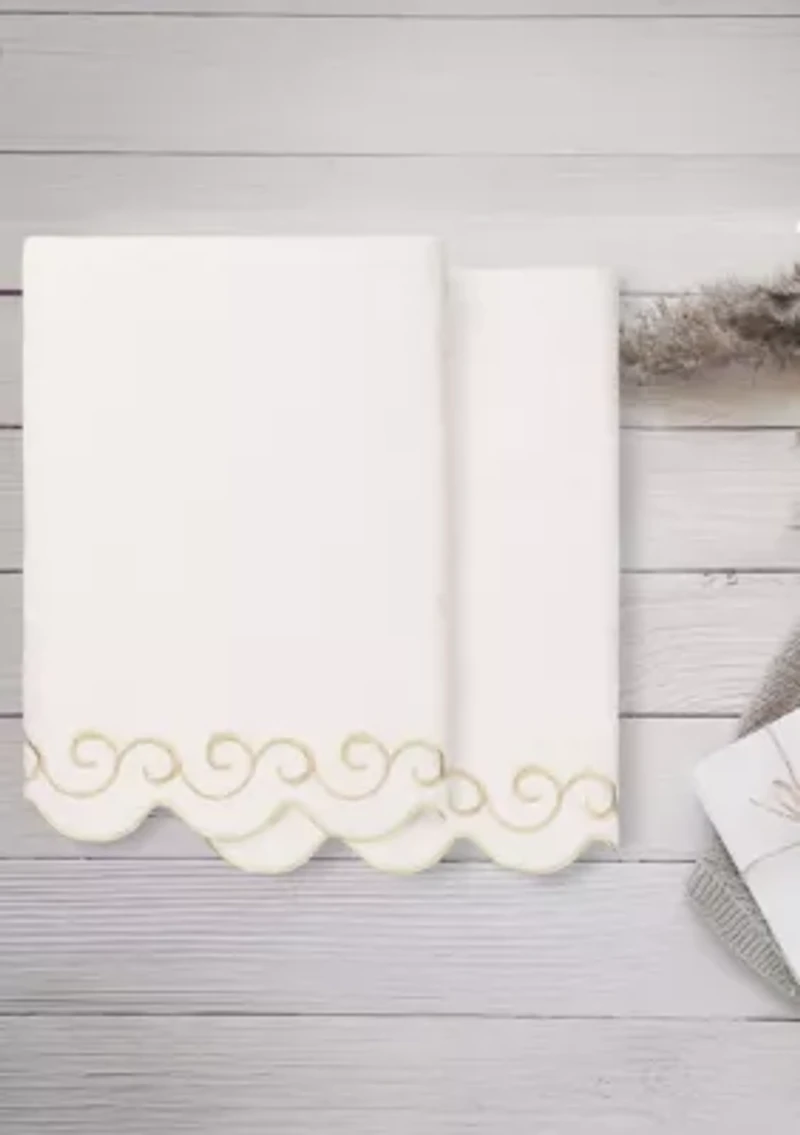 SIMPLICITY Scallop 2PC Embellished Bath Towel Set
