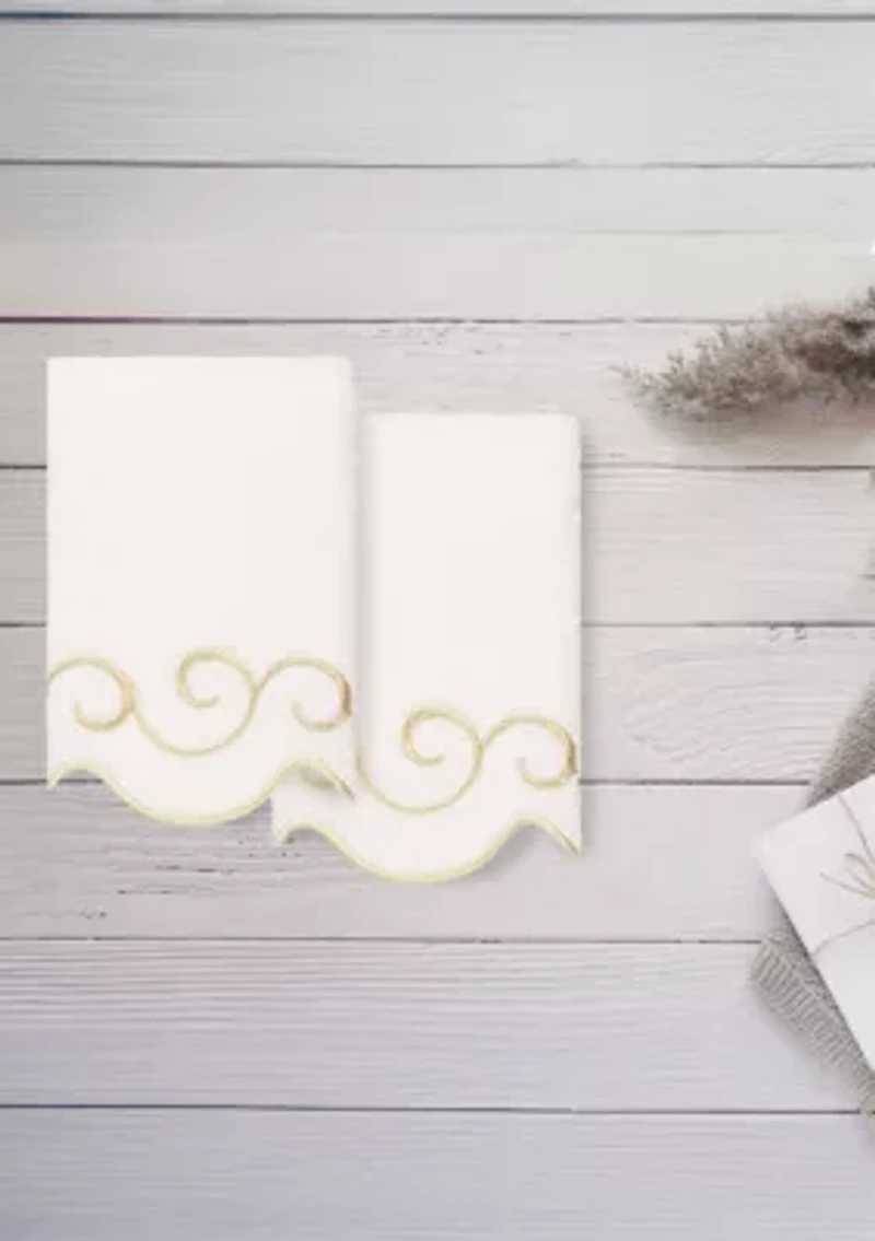 SIMPLICITY Scallop 2PC Embellished Fingertip Towel Set