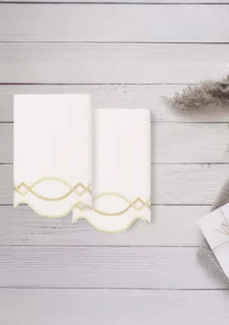 DIAMOND CHAIN Scallop 2PC Embellished Fingertip Towel Set