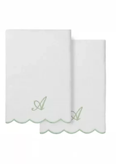 ADORNIA Scallop 2PC Personalized Bath Towel Set