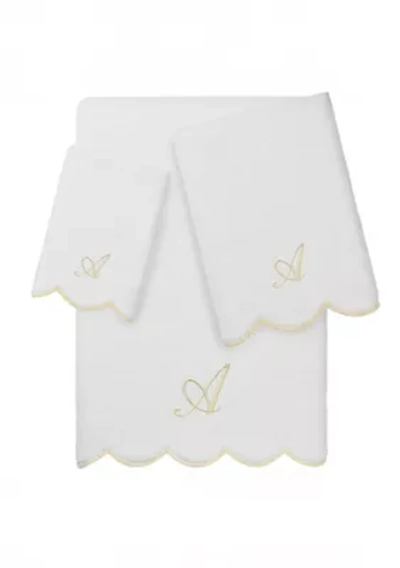 ADORNIA Scallop 3PC Personalized Towel Set