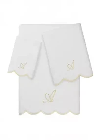 ADORNIA Scallop 3PC Personalized Towel Set