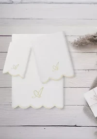 ADORNIA Scallop 3PC Personalized Towel Set
