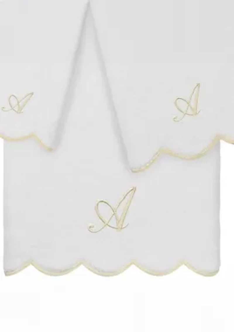 ADORNIA Scallop 3PC Personalized Towel Set