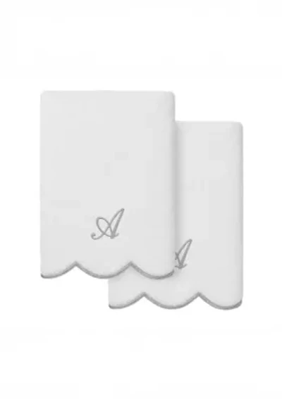 ADORNIA Scallop 2PC Personalized Hand Towel Set