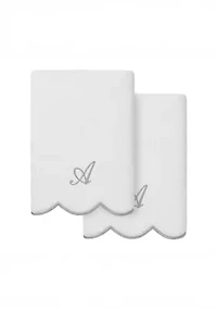 ADORNIA Scallop 2PC Personalized Hand Towel Set