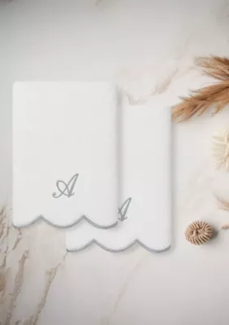 ADORNIA Scallop 2PC Personalized Hand Towel Set